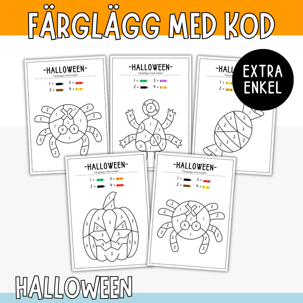 Färglägg med kod – Halloween (extra enkel)