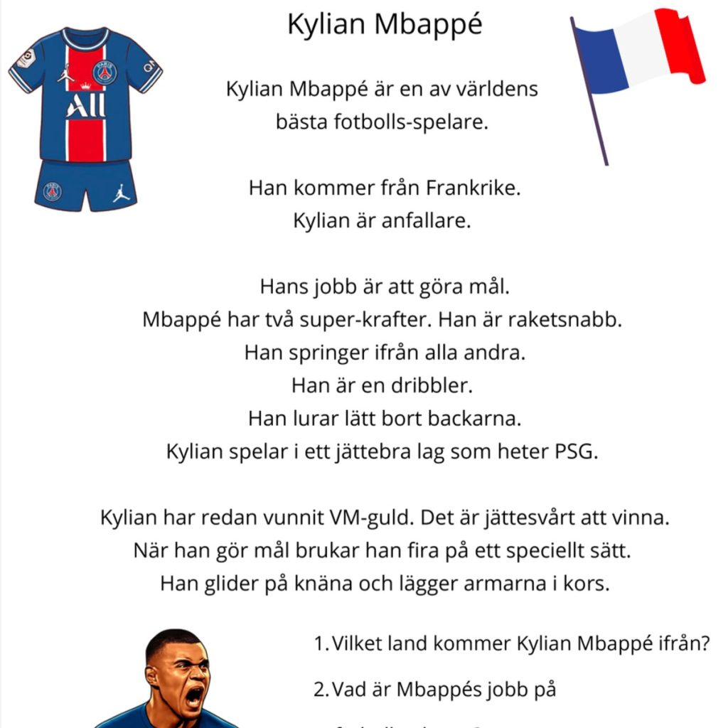 Fotbollsstjärnor: Läsförståelse & Frågor i två nivåer (Haaland, Mbappé, Messi, Yamal)