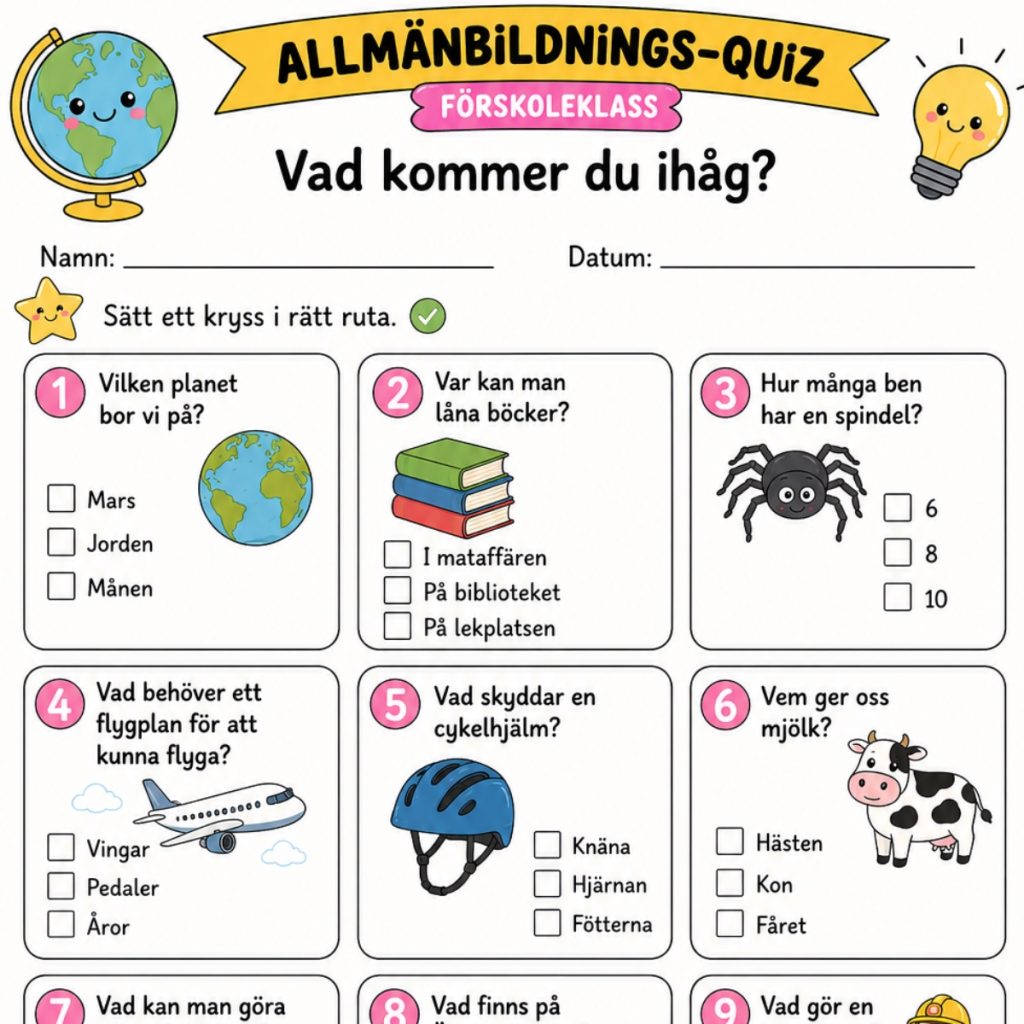 🌍 Allmänbildnings-quiz – Förskoleklass