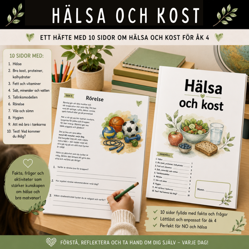 Häfte om hälsa och kost! 10 sidor med fakta och uppgifter