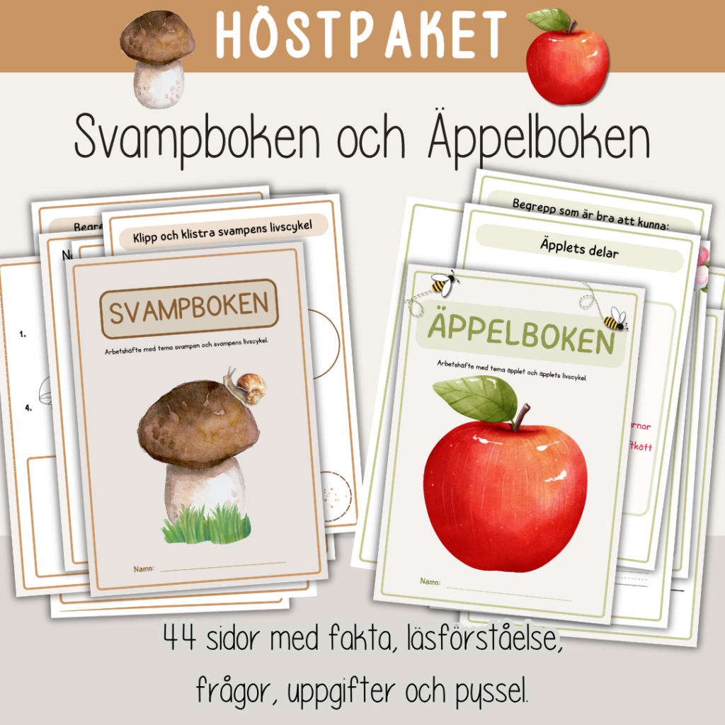 Höst – Paket med Äppelboken och Svampboken. Arbetshäften om äpplet och svampar.