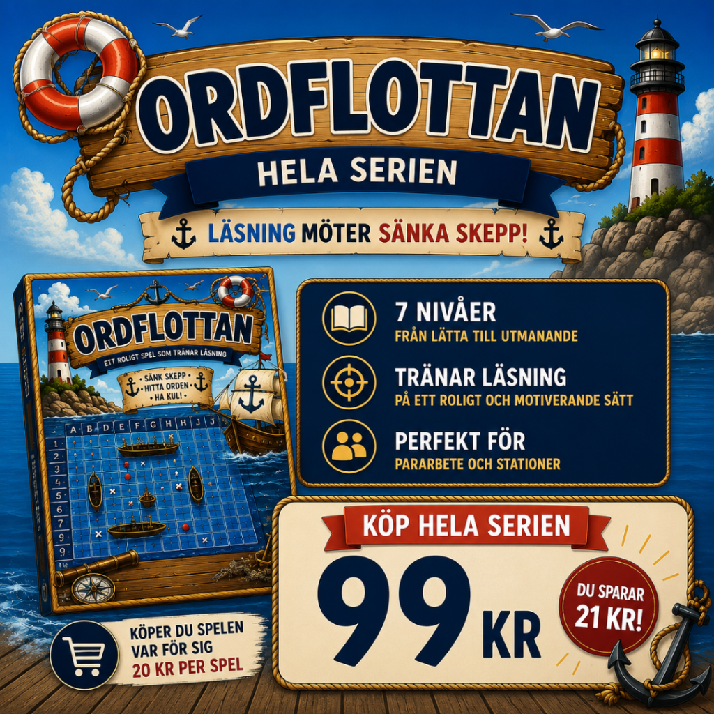 Ordflottan – Läsning möter Sänka skepp – 7 nivåer