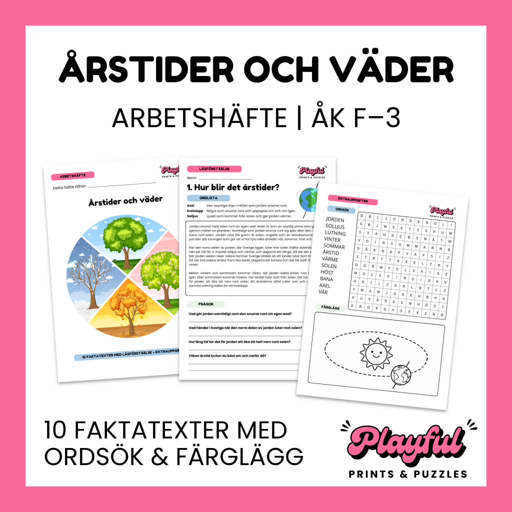 Årstider och väder – Arbetshäfte med Läsförståelse, Ordsök & Målarbilder (F–3)