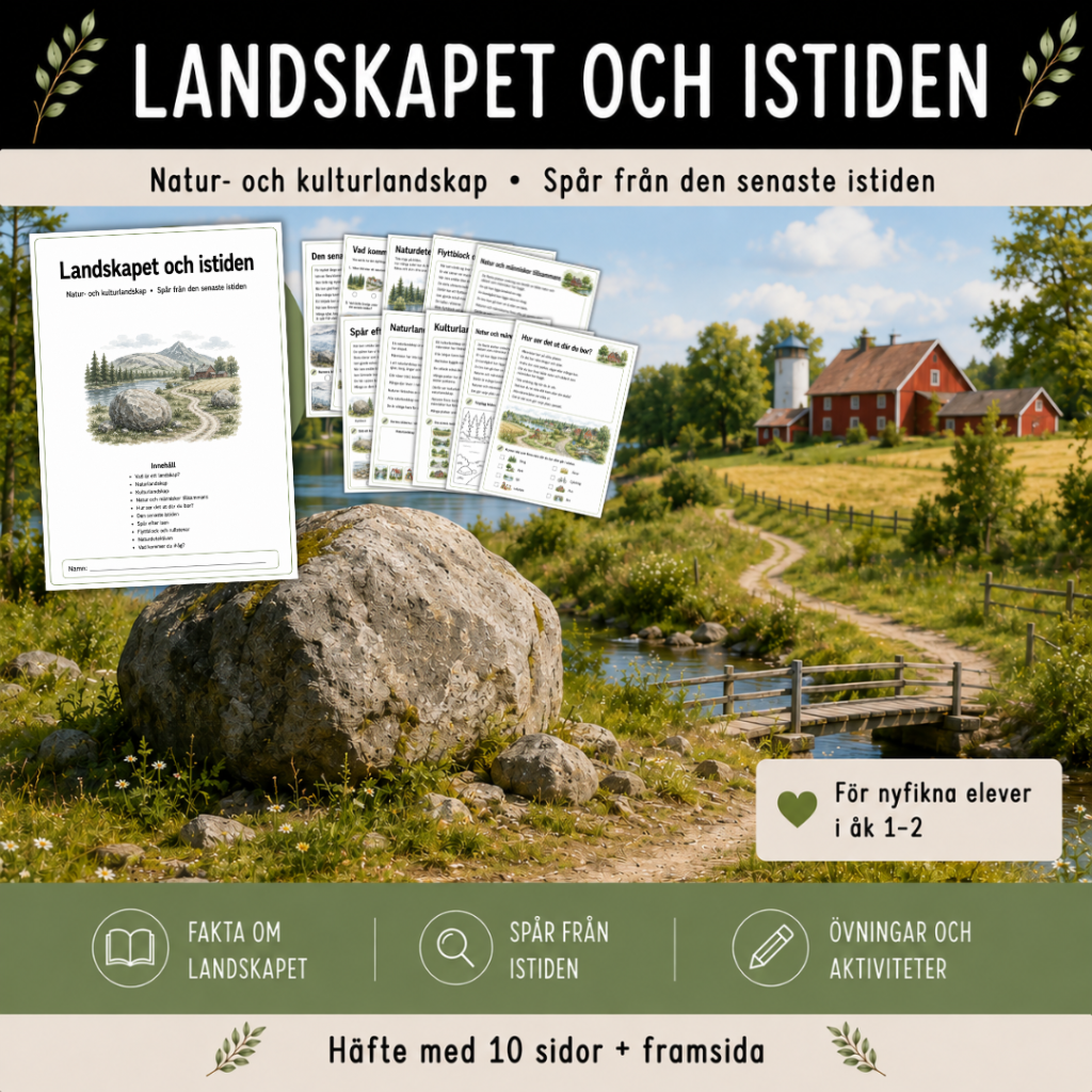 Landskapet och istiden, häfte med 10 sidor + framsida