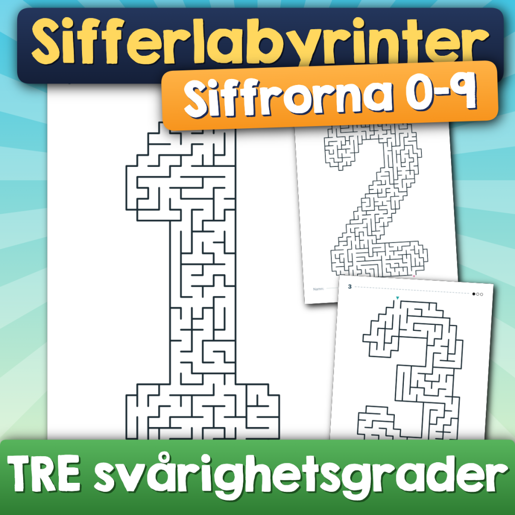 Sifferlabyrinter 0-9 | 30 labyrinter i tre olika svårighetsgrader med facit