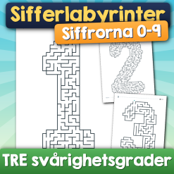 Sifferlabyrinter 0-9 | 30 labyrinter i tre olika svårighetsgrader med facit