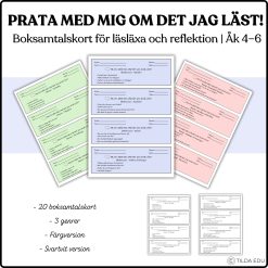 Prata med mig om det jag läst! – Boksamtalskort för läsläxa och reflektion | Åk 4–6