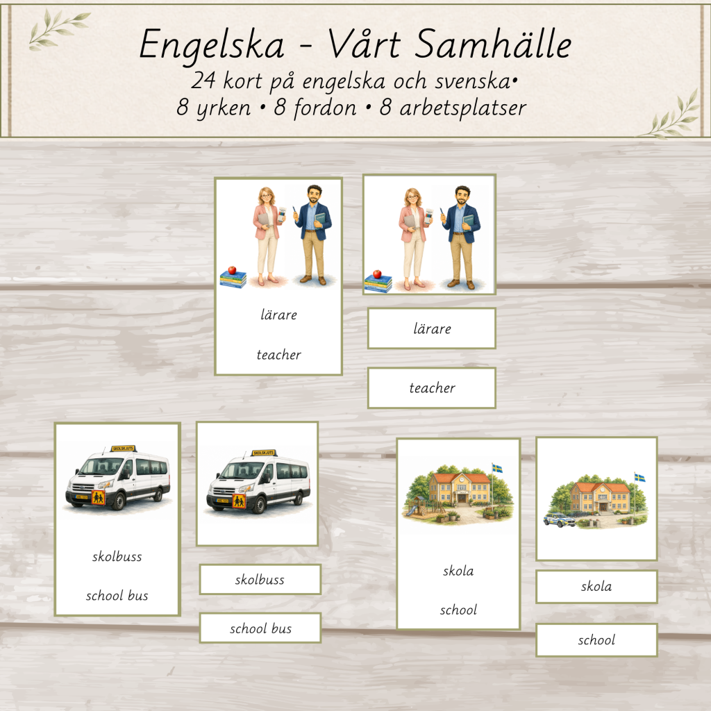 Vårt Samhälle – Montessorimaterial | Svenska & Engelska