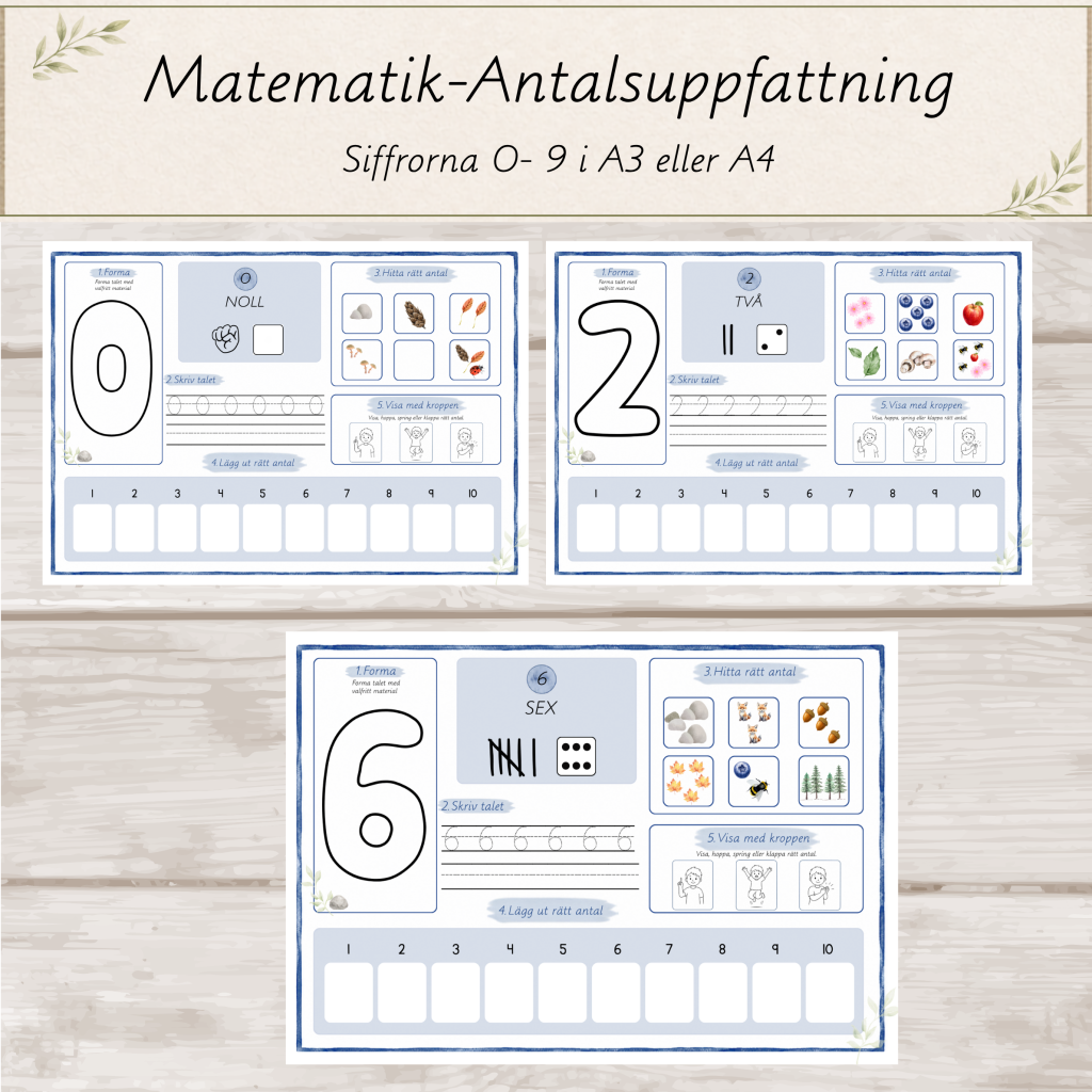 Matematik – Antalsuppfattning 0–9 | Siffra, tal & mängd| A3 och A4