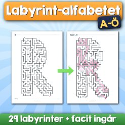 Labyrint-alfabetet A-Ö | 29 bokstavslabyrinter med facit