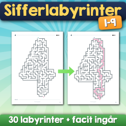 Sifferlabyrinter 0-9 | 30 labyrinter i tre olika svårighetsgrader med facit