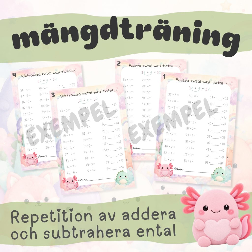 Mängdträning addera och subtrahera ental utan övergång 0-100