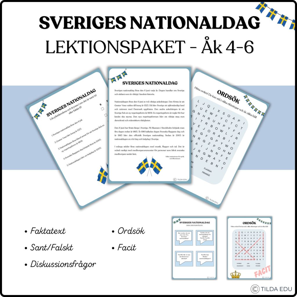 Sveriges nationaldag – Lektionspaket & Läsförståelse | Åk 4-6