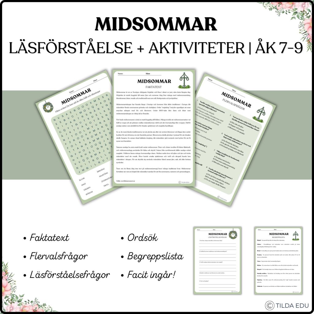 Midsommar – läsförståelse & aktiviteter | Åk 7-9