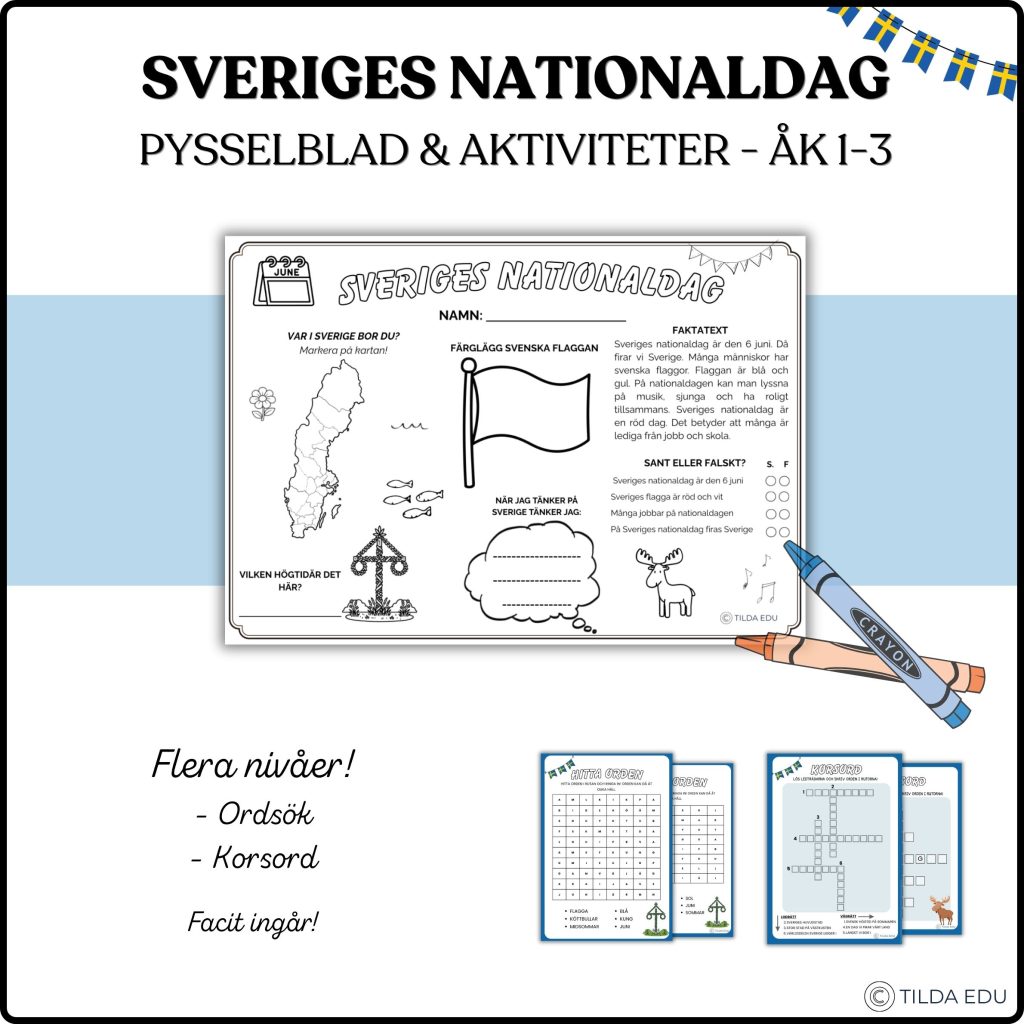 Sveriges nationaldag – Pysselblad & aktiviteter olika nivåer | åk 1-3