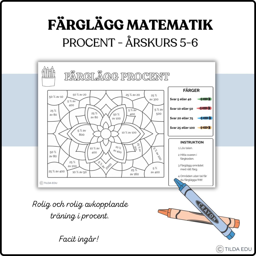 Färglägg matematik – procent åk 4-6