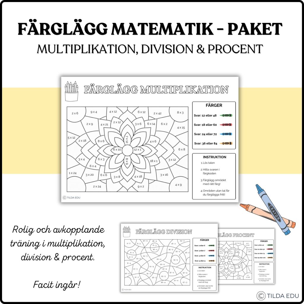 Färglägg matematik – paket med multiplikation, division & procent