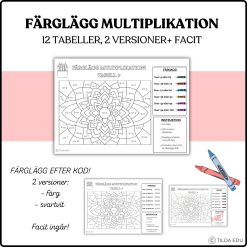 Färglägg efter kod – multiplikationstabell 1–12 | två versioner + facit