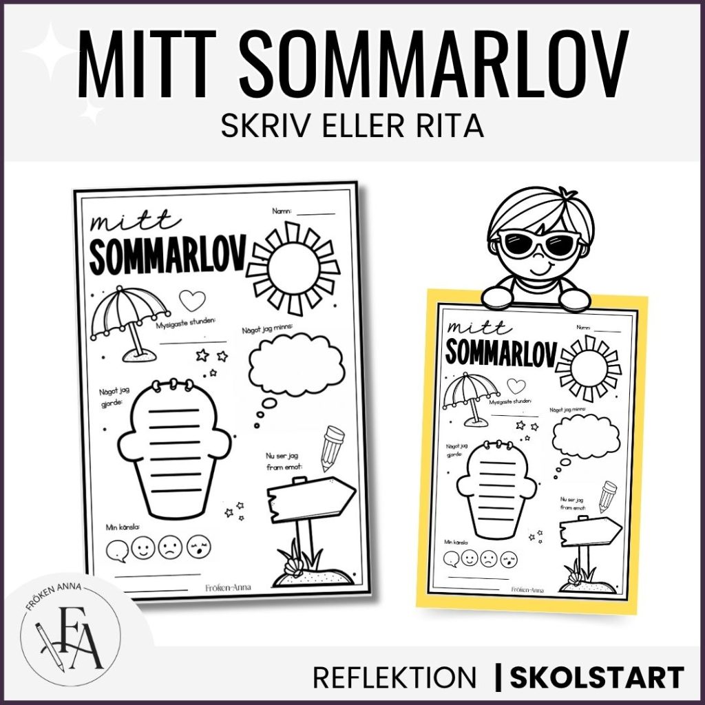 Mitt sommarlov – skriv eller rita | Reflektionsuppgift vid skolstart
