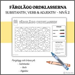 Färglägg ordklasser – substantiv, verb & adjektiv | Nivå 2