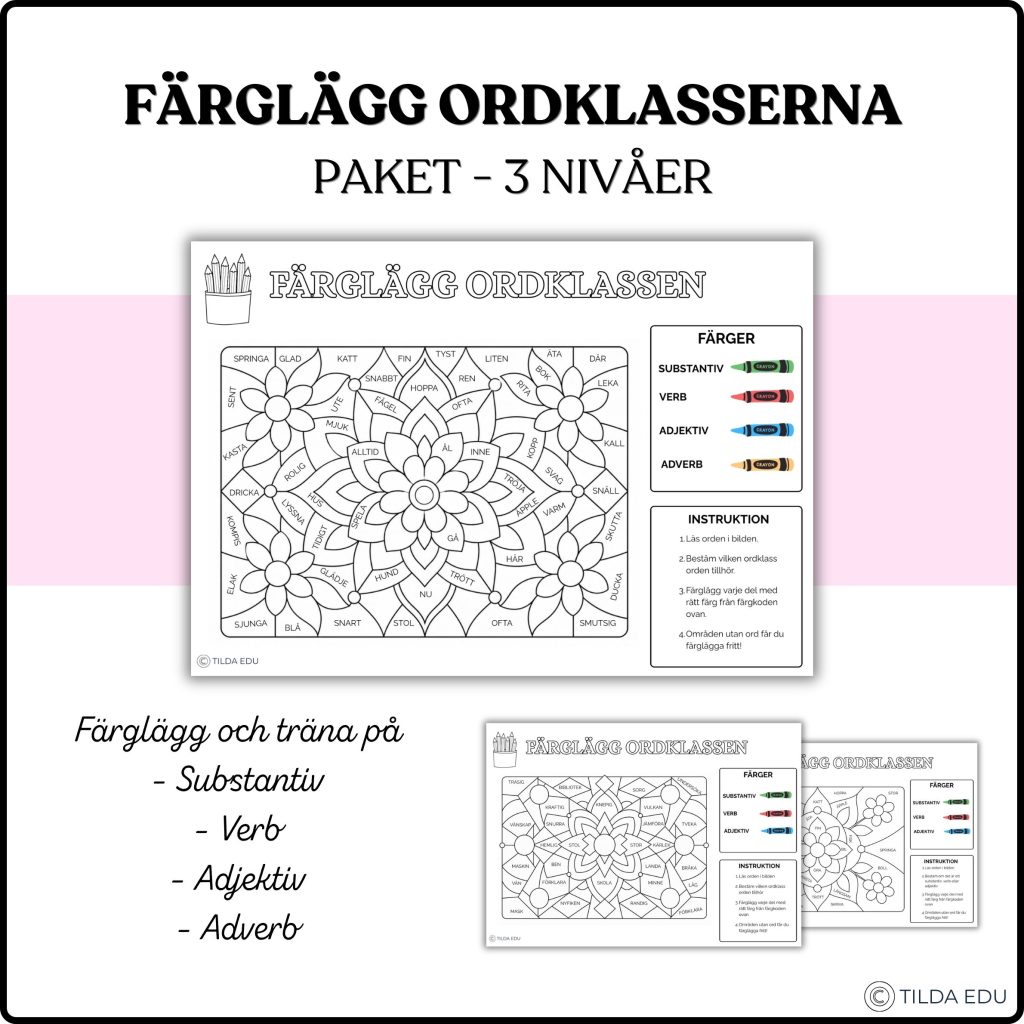 Färglägg ordklasser – 3 nivåer