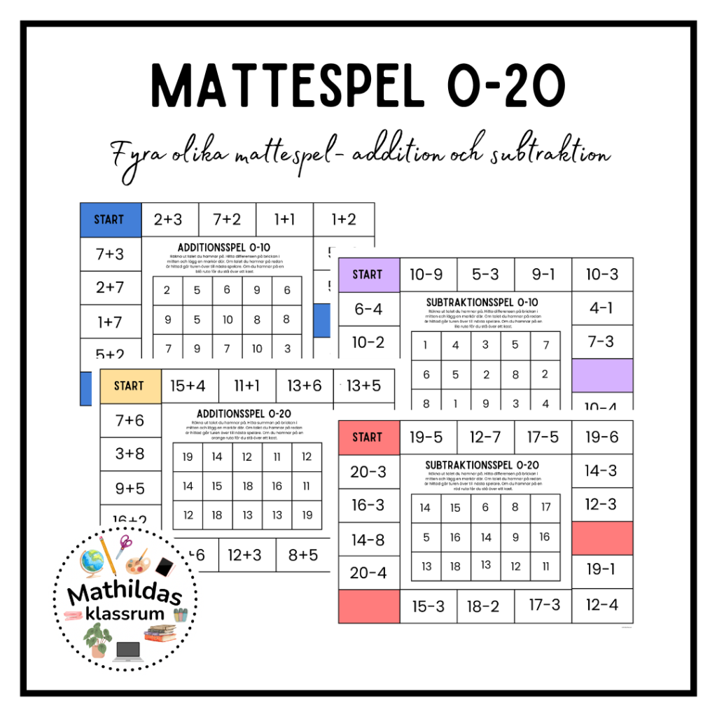 Mattespel 0-20 addition & subtraktion