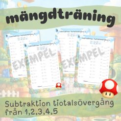 Mängdträning subtraktion tiotalsövergång från 1,2,3,4,5 talområdet 0-100