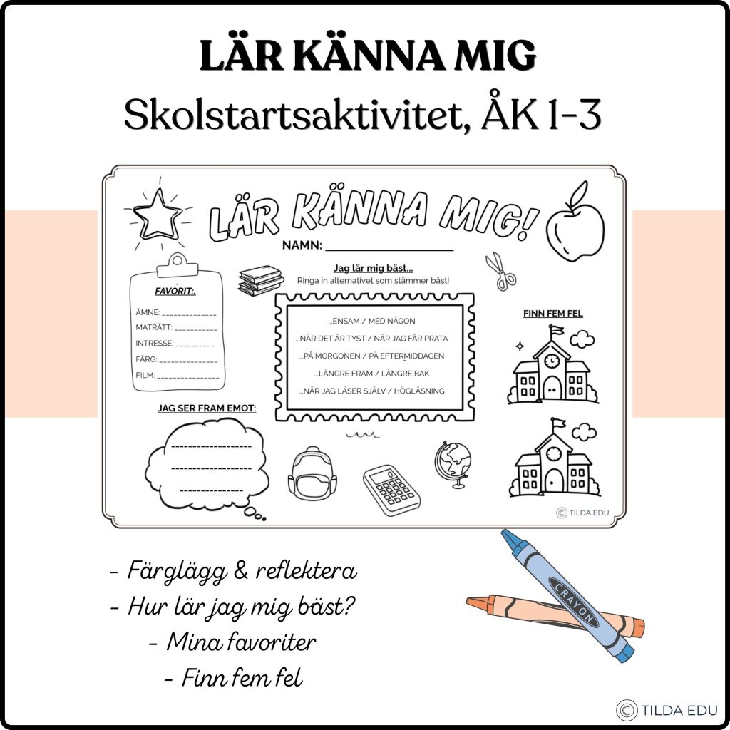 Lär känna mig – skolstartsaktivitet åk 1-3