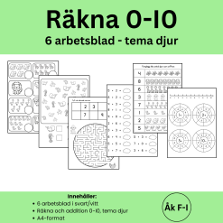 Addition 0–10 – Djurtema | Matematik arbetsblad åk F-1