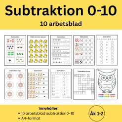 Subtraktion 0–10 – arbetsblad, taluppfattning & övningar