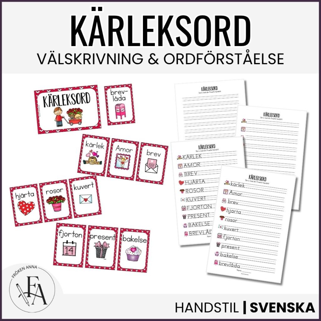 Kärleksord (Ordkunskap, välskrivning, memory)