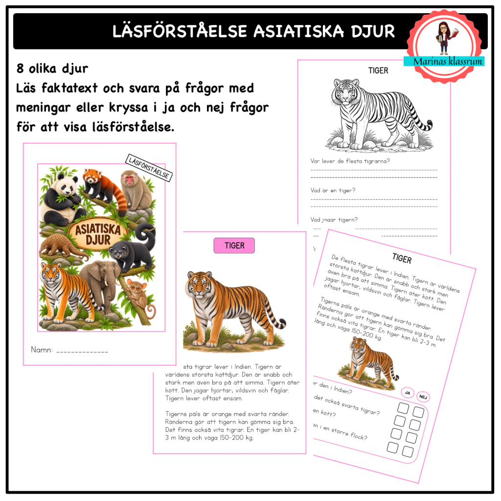 Läsförståelse – asiatiska djur