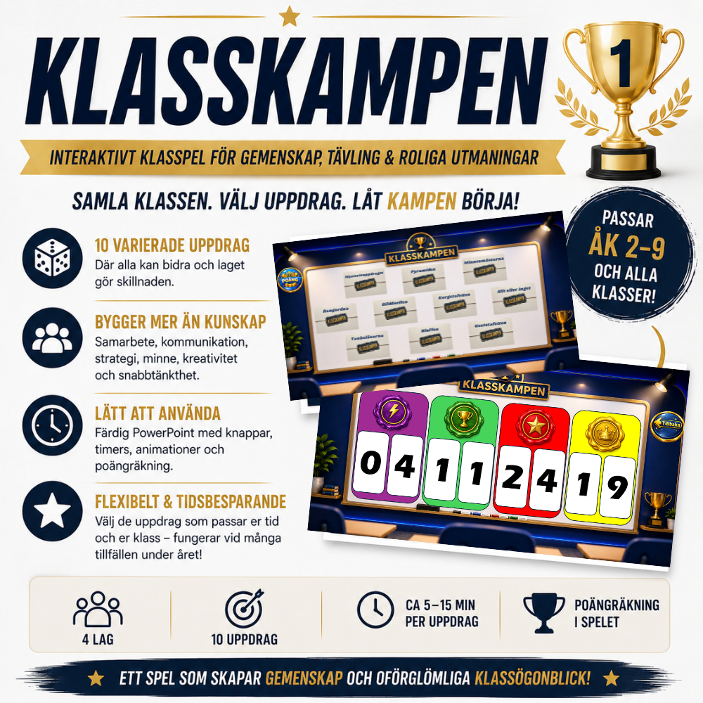 Klasskampen 1 – Interaktivt spel för gemenskap, tävling och roliga utmaningar i din klass!