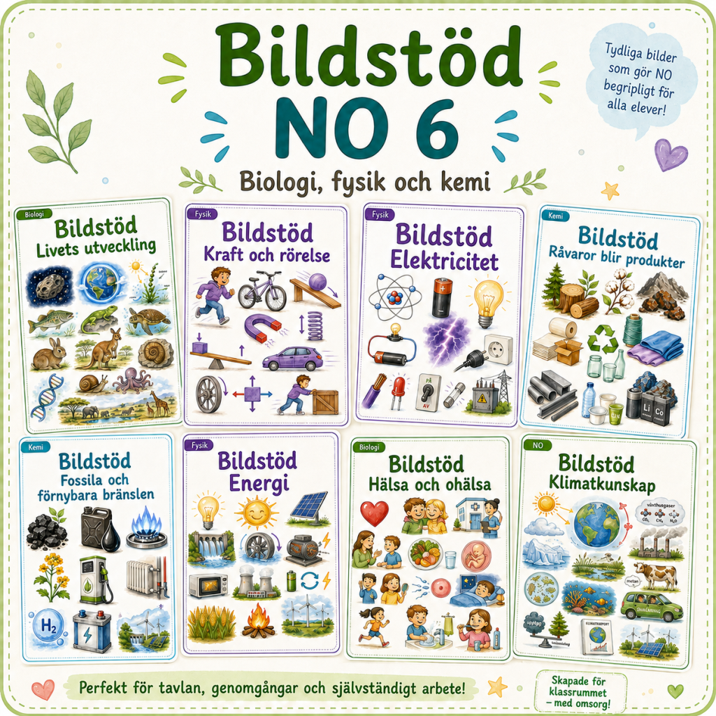 Bildstöd NO 6 + ämnesböcker i kemi, fysik och biologi