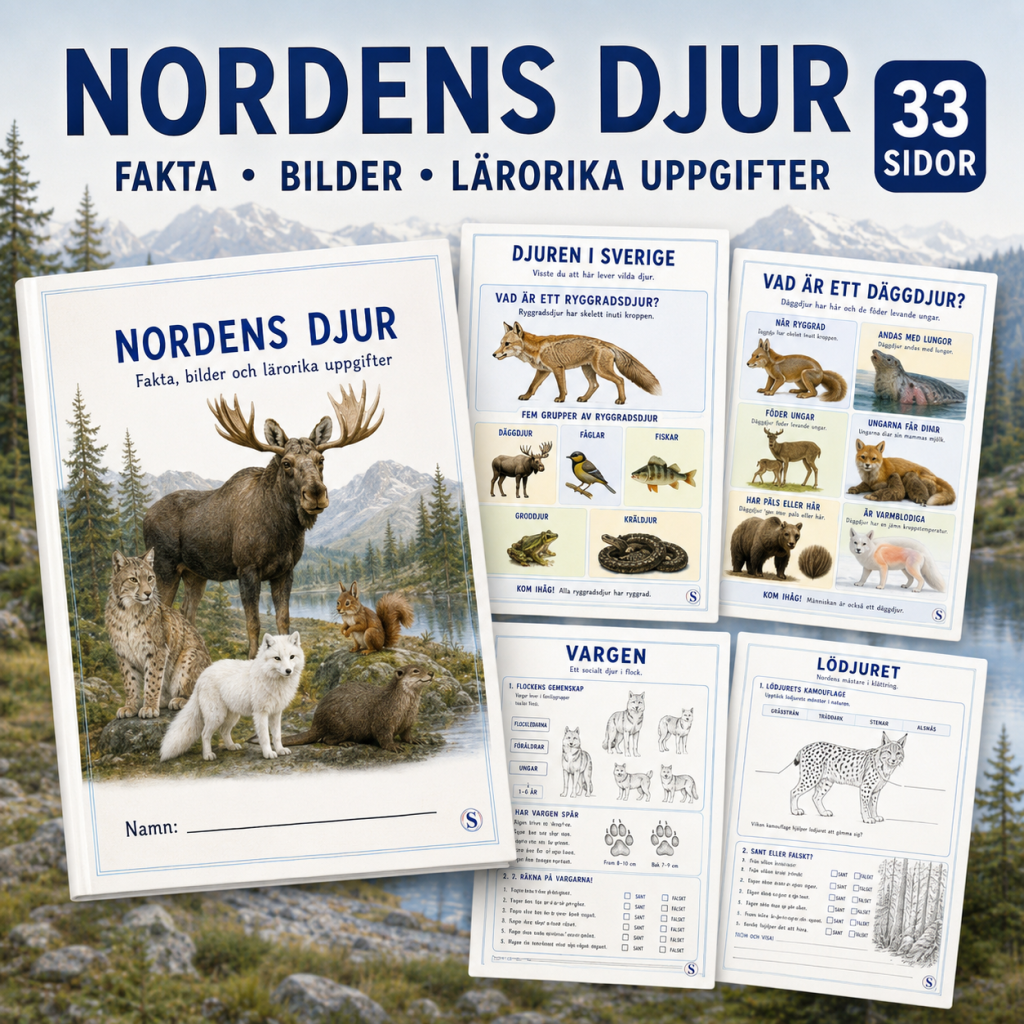 Nordens djur – faktatexter, läsförståelse och arbetsblad om Nordens däggdjur
