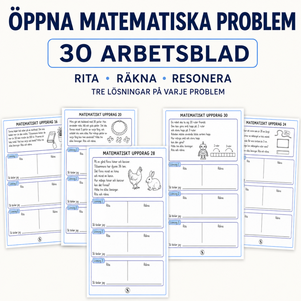 Öppna matematiska problem – 30 arbetsblad för åk 2