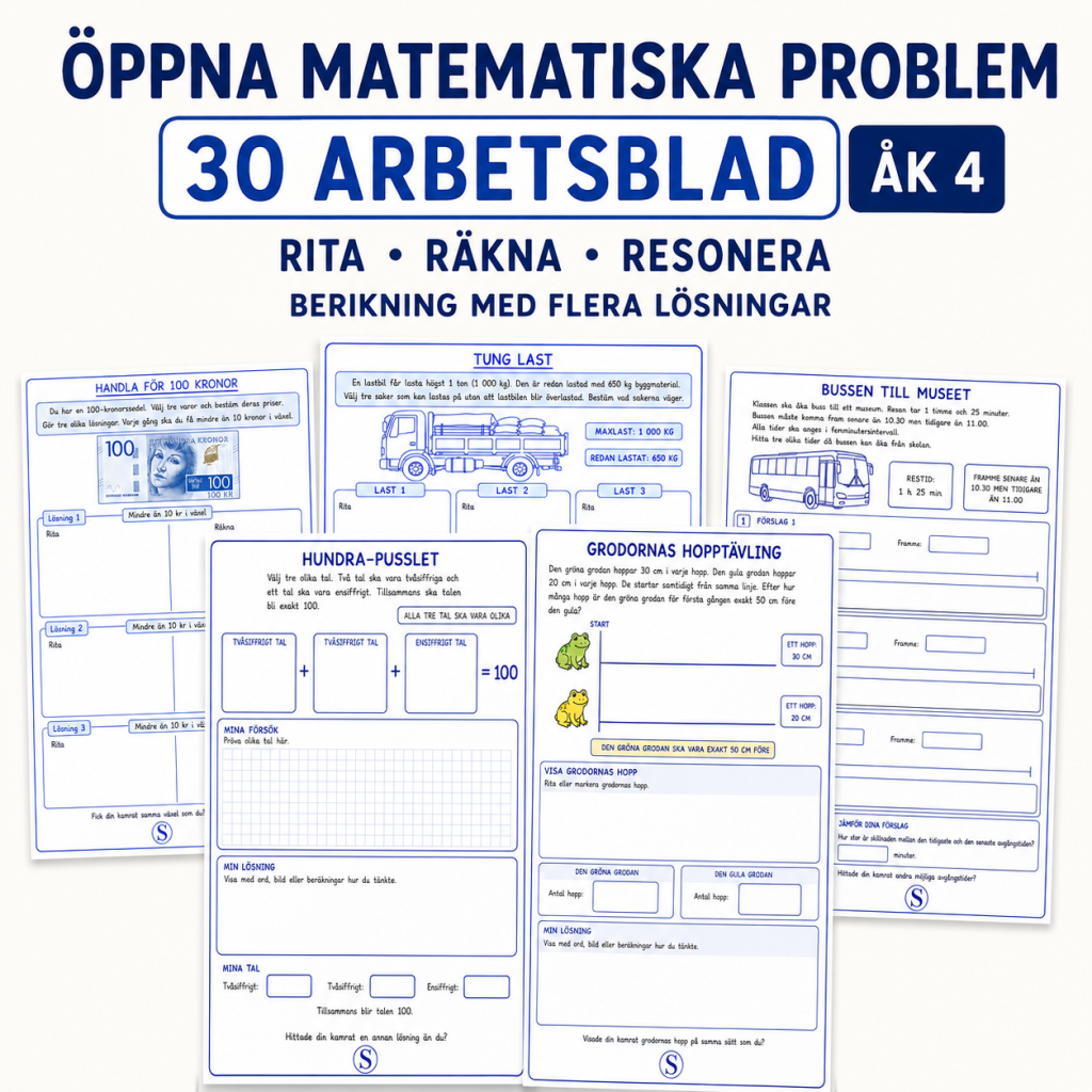 Öppna matematiska problem – 30 arbetsblad för åk 3–4