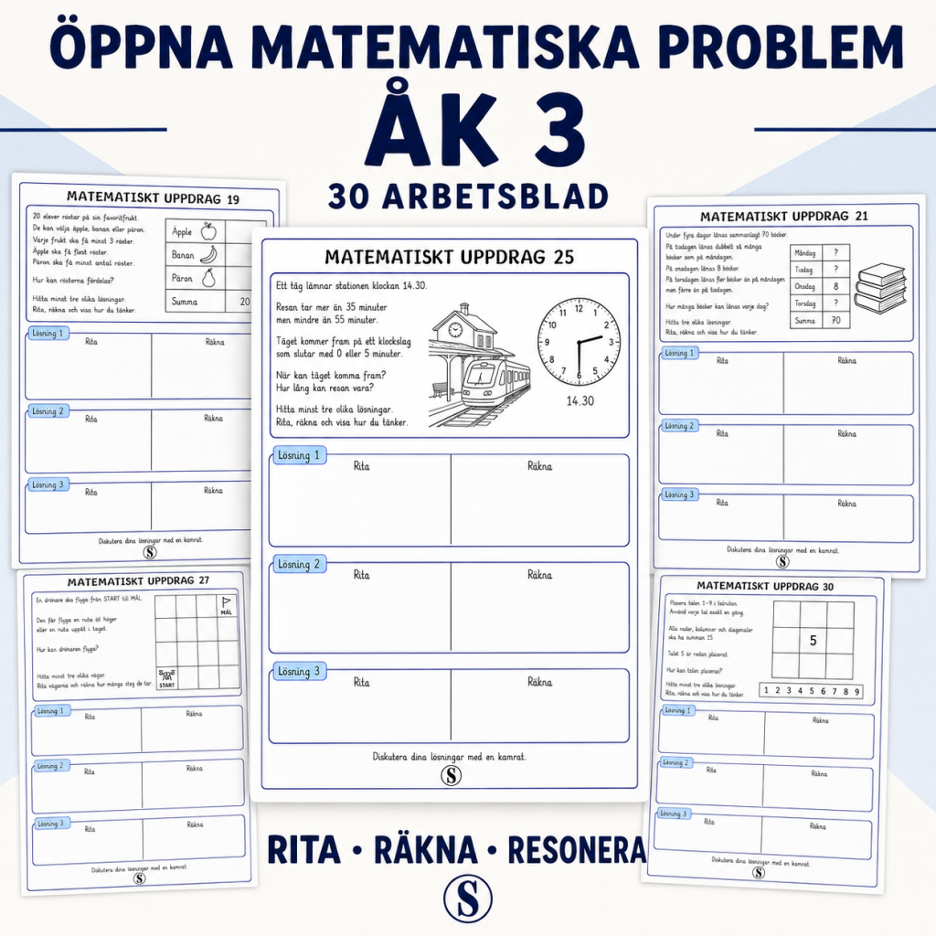 Öppna matematiska problem – 30 arbetsblad för åk 3