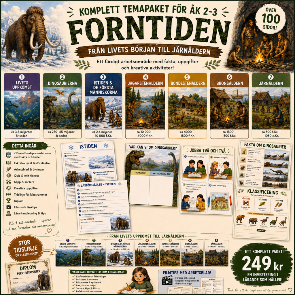Forntiden – Komplett temapaket för åk 2–3 🦣🌍🦖