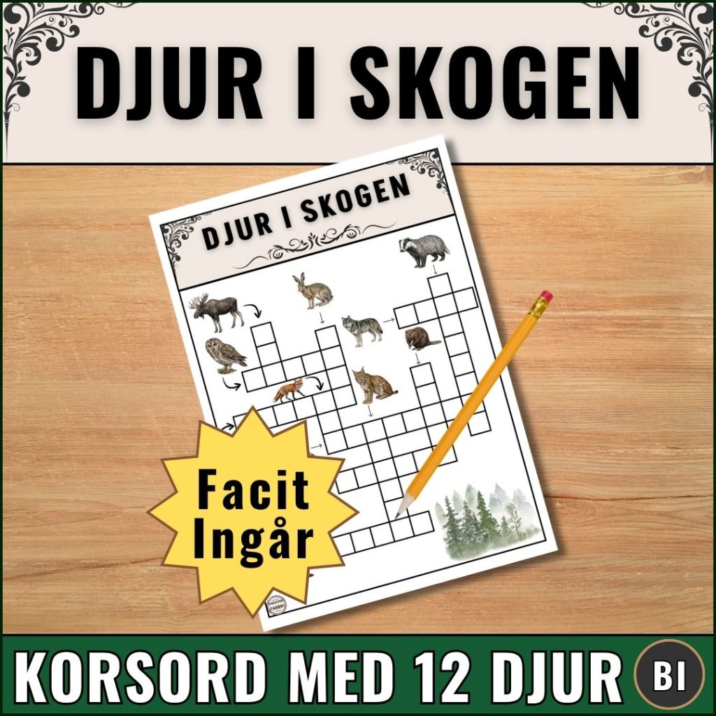 Djur i skogen – Korsord