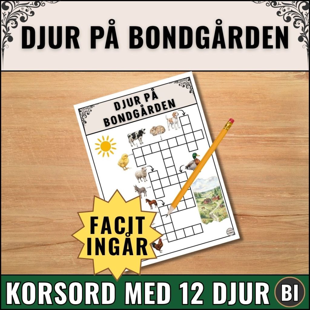 Djur på Bondgården – Korsord