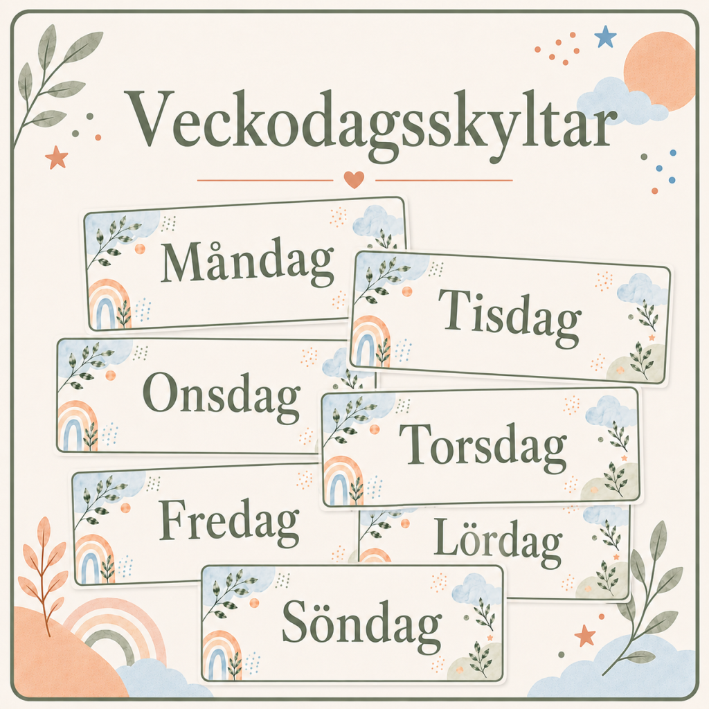 Veckodagar skyltar – Nordisk pastell
