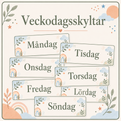 Veckodagar skyltar - Nordisk pastell