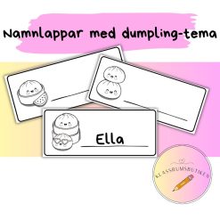 Namnlappar med dumpling-tema