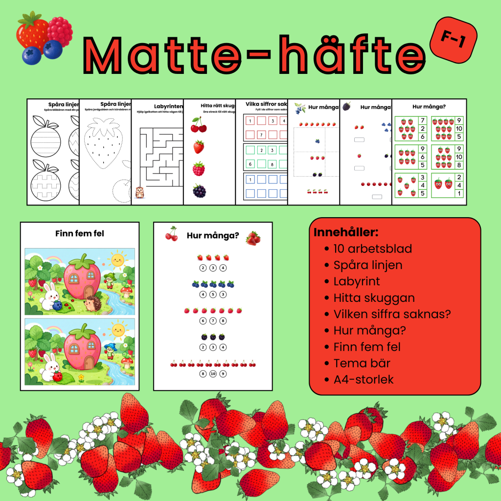 Matte & finmotorik – Spåra linjer, labyrinter, skuggor och siffror (Förskoleklass–åk 1)