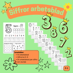 Siffrorna 0–9 – Färglägg, skriv, ringa in och öva taluppfattning (Förskoleklass–åk 1)