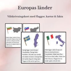 Europas länder – Välskrivningskort med flaggor, kartor & fakta (50 länder)