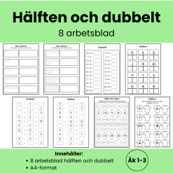 Hälften och dubbelt – arbetsblad i matematik för åk 1–3 | Dubbelt och hälften 0–20