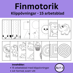 Finmotorik klippövningar – 15 arbetsblad med klippövningar för F – åk 3