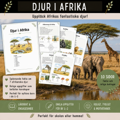 Djur i Afrika, häfte med 10 sidor för åk 1-2